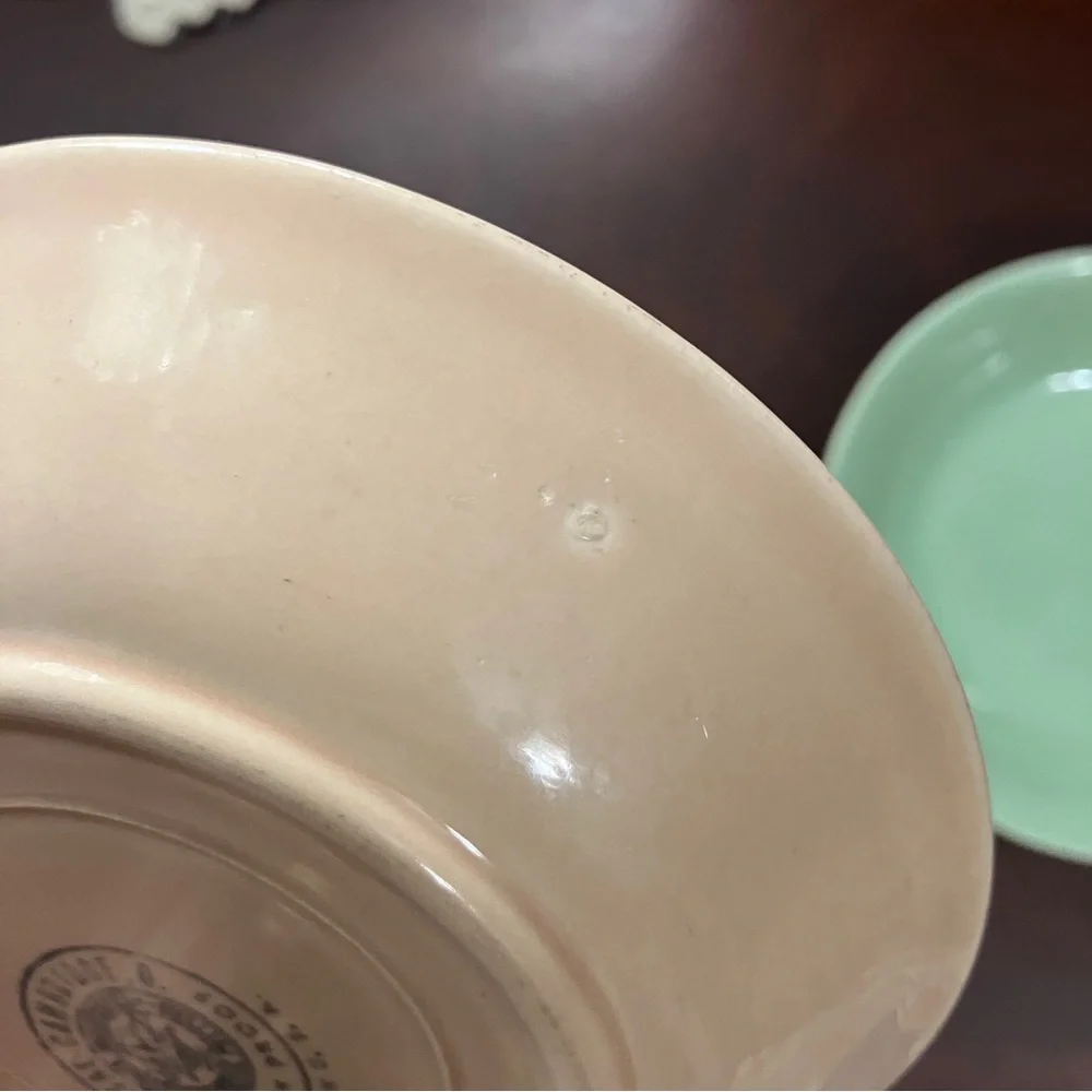 Set of 2 Vintage Cambridge Universal 5.25” Pastel Pink & Green Berry Bowls